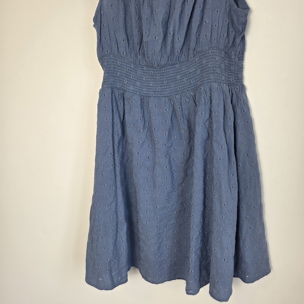 Old Navy Blue Embroidered Eyelet Waist-Defined Smocked Mini Dress - Picture 10 of 10
